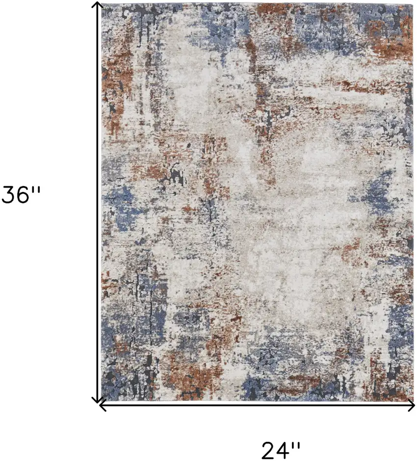 Blue Gray and Brown Abstract Power Loom Worn Faded Area Rug Photo 3