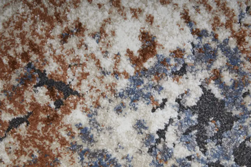 Blue Gray and Brown Abstract Power Loom Worn Faded Area Rug Photo 5