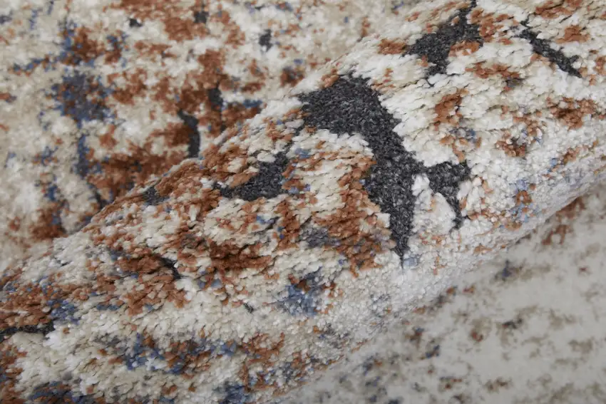 Blue Gray and Brown Abstract Power Loom Worn Faded Area Rug Photo 4