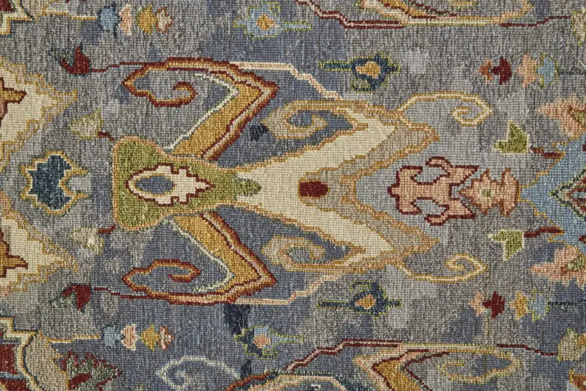 Blue Gray and Brown Wool Ikat Hand Knotted Area Rug With Fringe Photo 8