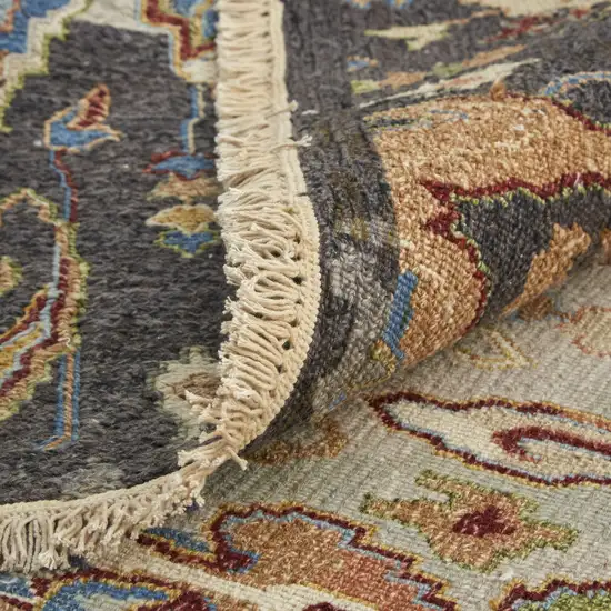 Blue Gray and Brown Wool Ikat Hand Knotted Area Rug With Fringe Photo 8