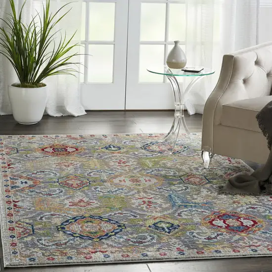 Blue Gray and Green Floral Distressed Non Skid Area Rug Photo 6