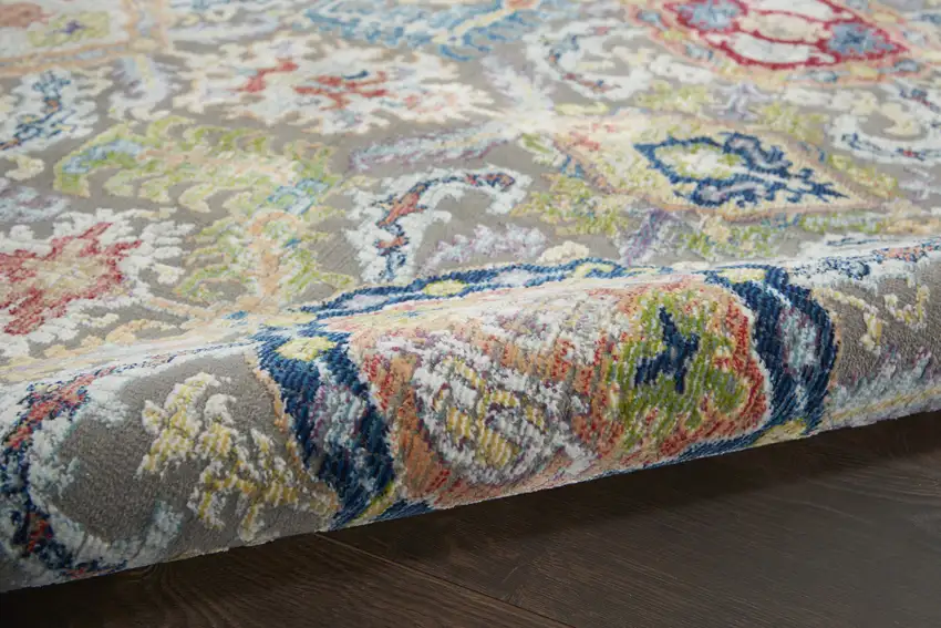 Blue Gray and Green Floral Distressed Non Skid Area Rug Photo 7