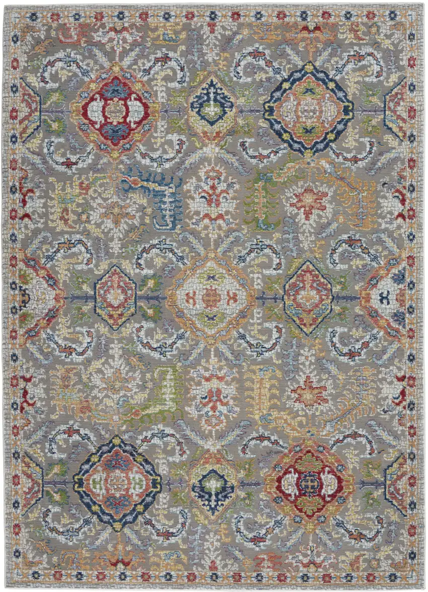 Blue Gray and Green Floral Distressed Non Skid Area Rug Photo 2