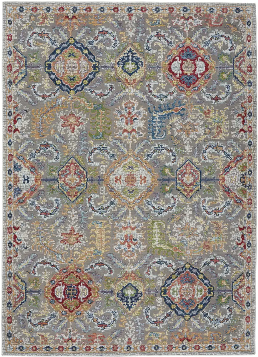 Blue Gray and Green Floral Distressed Non Skid Area Rug Photo 5