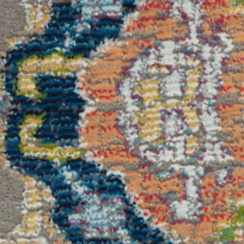 Blue Gray and Green Floral Distressed Non Skid Area Rug Photo 2