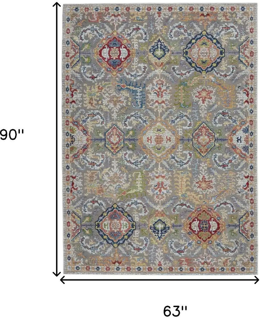 Blue Gray and Green Floral Distressed Non Skid Area Rug Photo 3