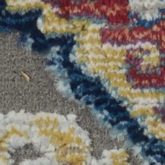 Blue Gray and Green Floral Distressed Non Skid Area Rug Photo 2