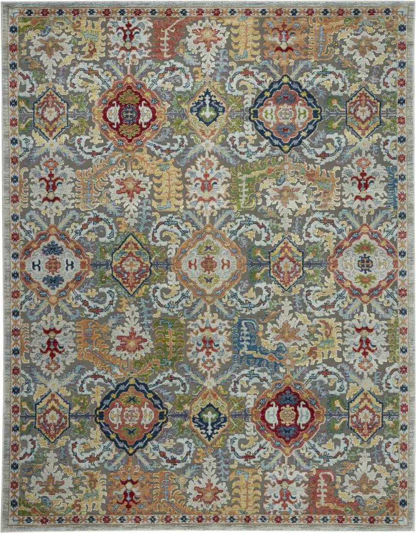 Blue Gray and Green Floral Distressed Non Skid Area Rug Photo 2