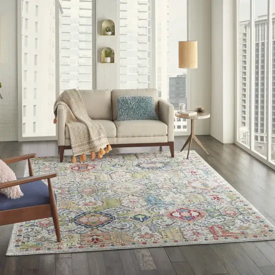 Blue Gray and Green Floral Distressed Non Skid Area Rug Photo 8