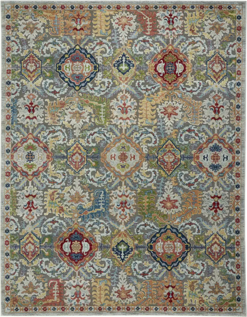 Blue Gray and Green Floral Distressed Non Skid Area Rug Photo 6