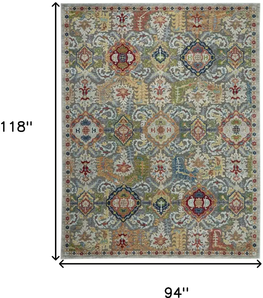 Blue Gray and Green Floral Distressed Non Skid Area Rug Photo 3