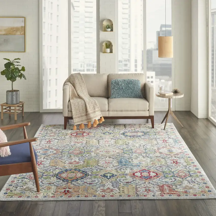 Blue Gray and Green Floral Distressed Non Skid Area Rug Photo 6