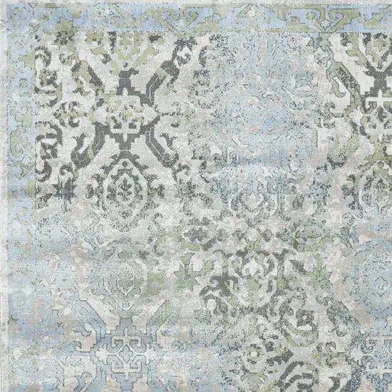 Blue Gray and Green Floral Power Loom Worn Faded Area Rug Photo 8