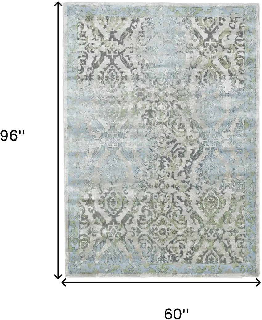 Blue Gray and Green Floral Power Loom Worn Faded Area Rug Photo 3