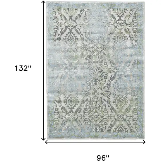 Blue Gray and Green Floral Power Loom Worn Faded Area Rug Photo 3