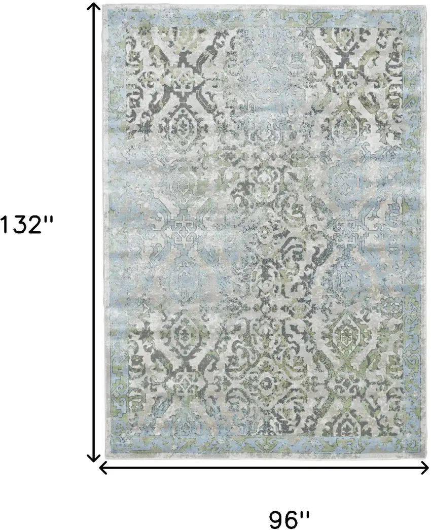 Blue Gray and Green Floral Power Loom Worn Faded Area Rug Photo 3