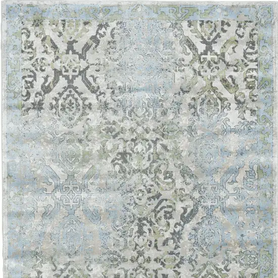 Blue Gray and Green Floral Power Loom Worn Faded Area Rug Photo 6