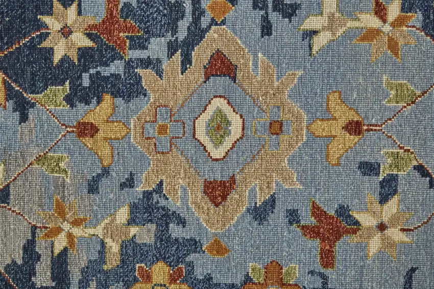 Blue Gray and Red Wool Floral Hand Knotted Area Rug With Fringe Photo 6