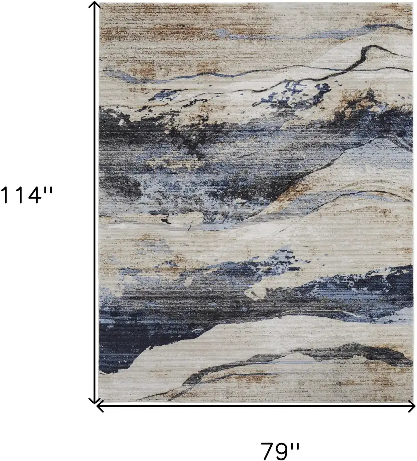 Blue Gray and Tan Abstract Power Loom Area Rug Photo 3