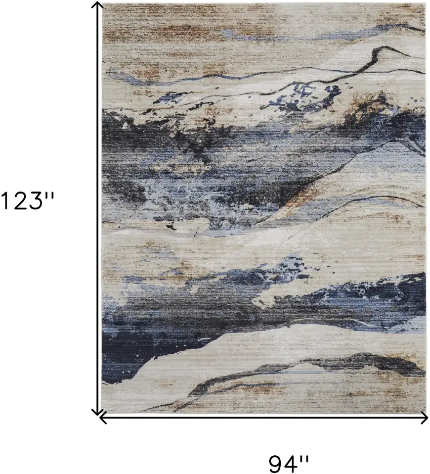 Blue Gray and Tan Abstract Power Loom Area Rug Photo 3