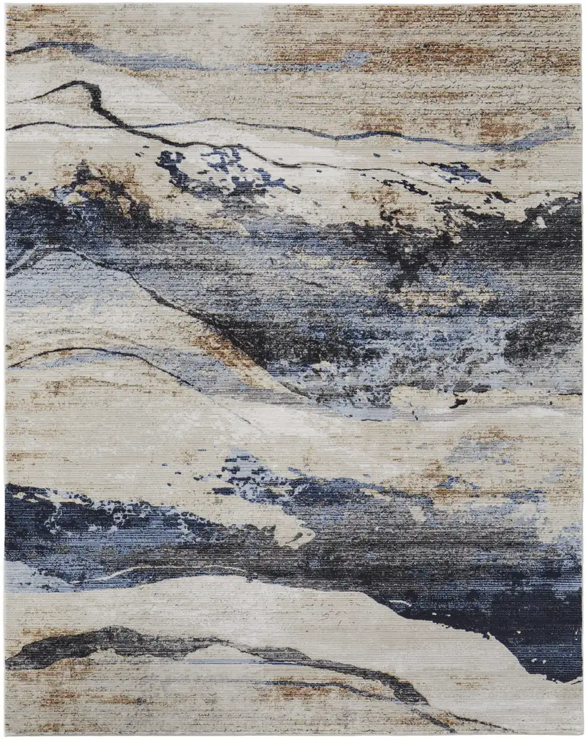 Blue Gray and Tan Abstract Power Loom Area Rug Photo 4