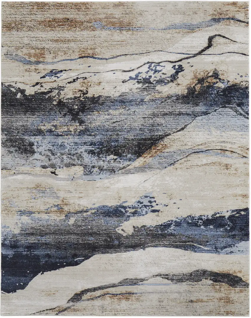 Blue Gray and Tan Abstract Power Loom Area Rug Photo 5