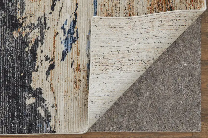 Blue Gray and Tan Abstract Power Loom Area Rug Photo 6