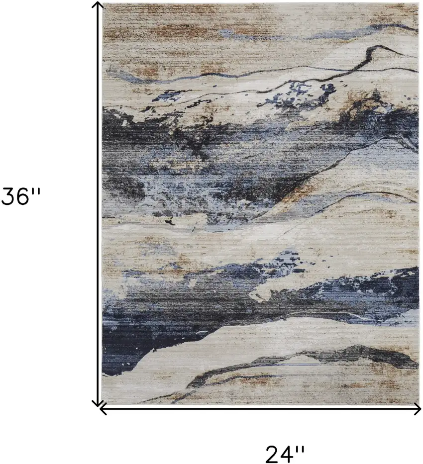 Blue Gray and Tan Abstract Power Loom Area Rug Photo 3