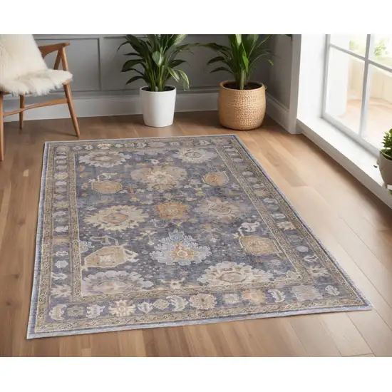 Blue Gray and Tan Oriental Hand Knotted Worn Faded Area Rug Photo 1