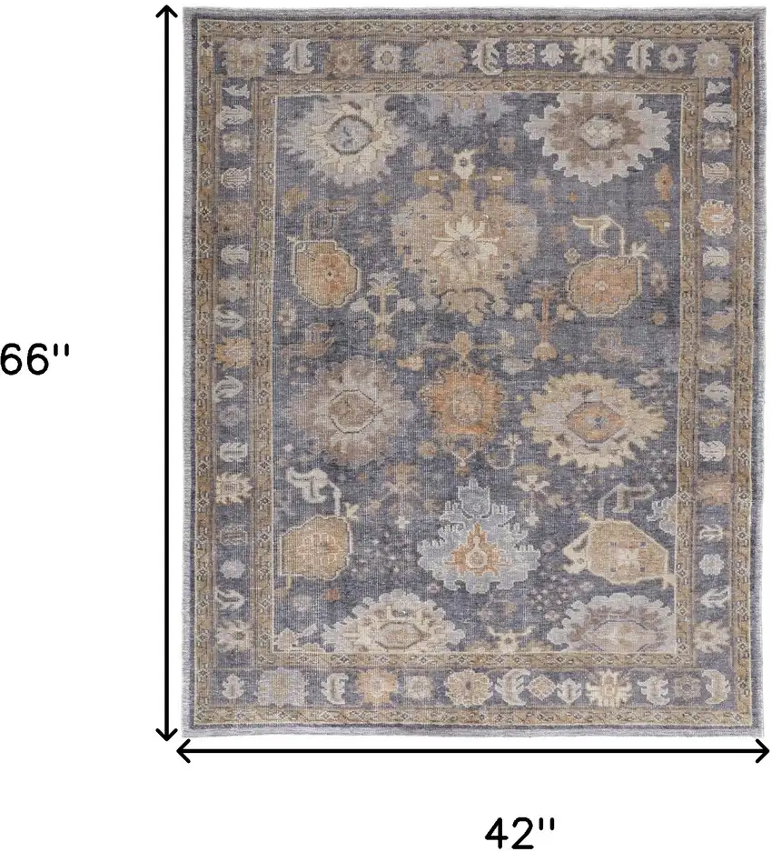 Blue Gray and Tan Oriental Hand Knotted Worn Faded Area Rug Photo 3