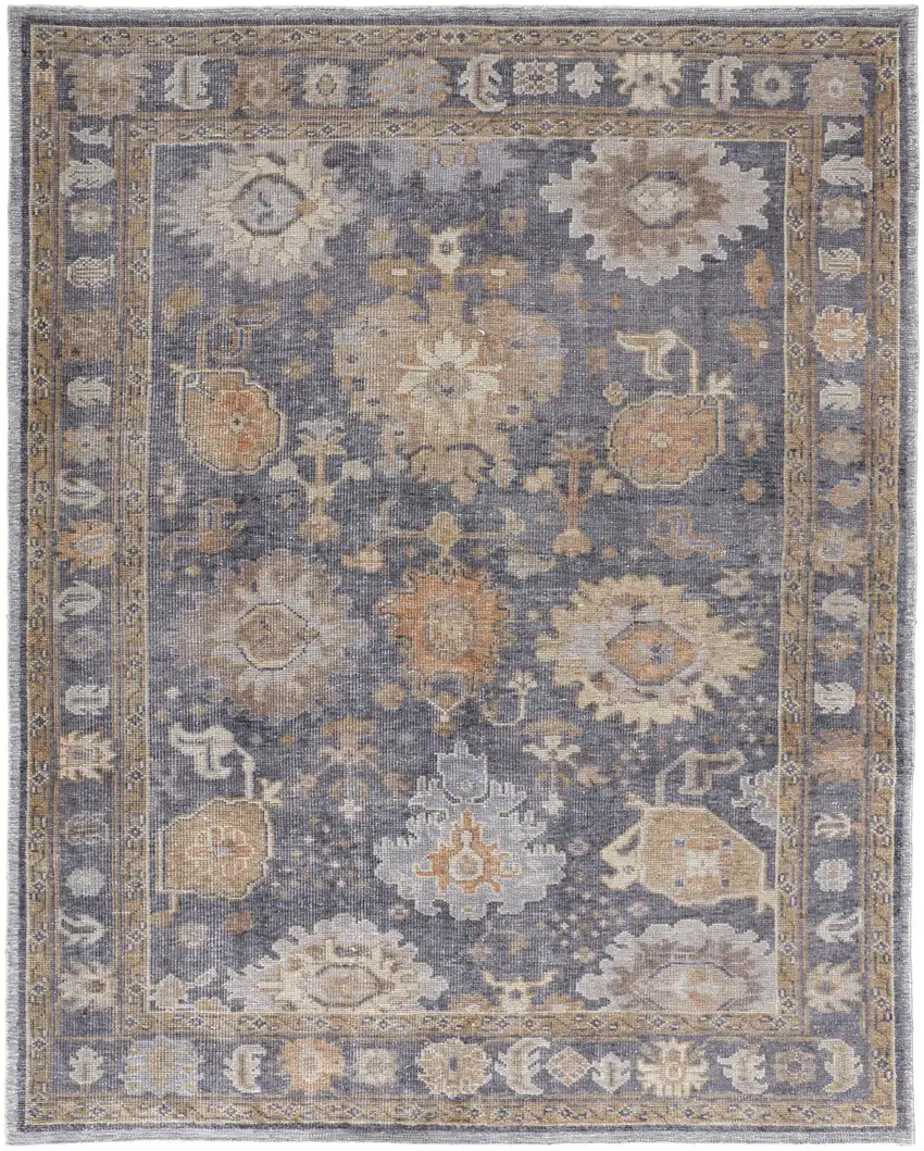 Blue Gray and Tan Oriental Hand Knotted Worn Faded Area Rug Photo 6