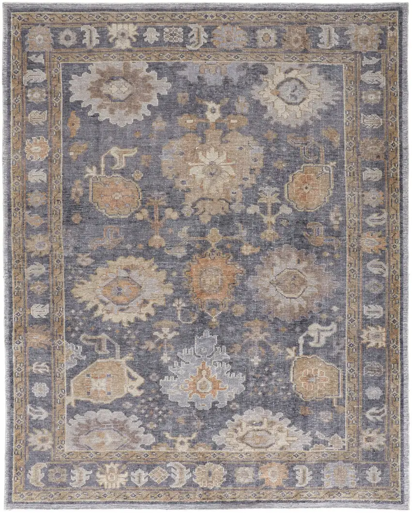 Blue Gray and Tan Oriental Hand Knotted Worn Faded Area Rug Photo 4