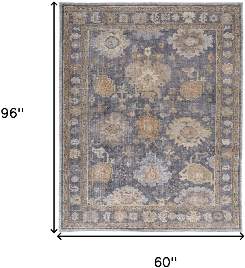 Blue Gray and Tan Oriental Hand Knotted Worn Faded Area Rug Photo 3