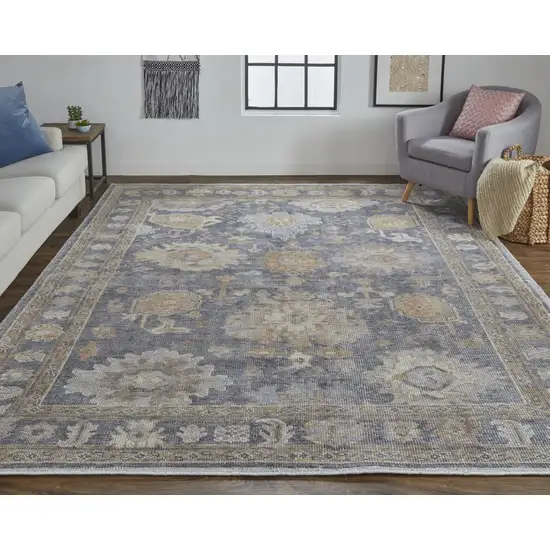 Blue Gray and Tan Oriental Hand Knotted Worn Faded Area Rug Photo 5