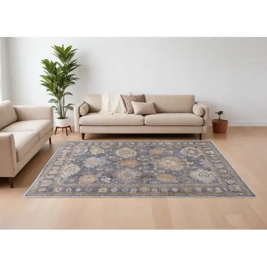 Blue Gray and Tan Oriental Hand Knotted Worn Faded Area Rug Photo 1