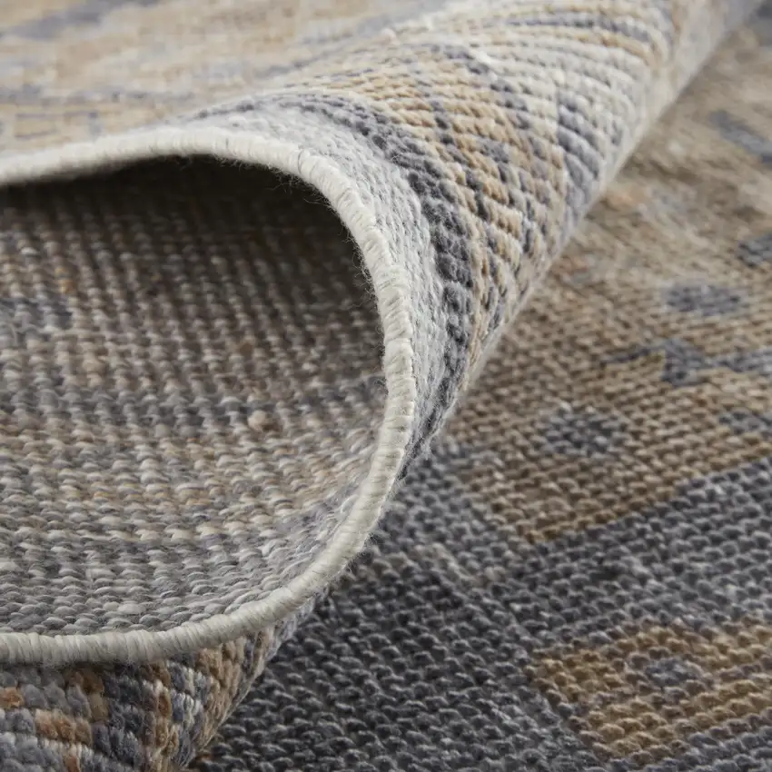 Blue Gray and Tan Oriental Hand Knotted Worn Faded Area Rug Photo 9