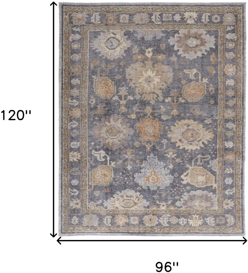 Blue Gray and Tan Oriental Hand Knotted Worn Faded Area Rug Photo 3