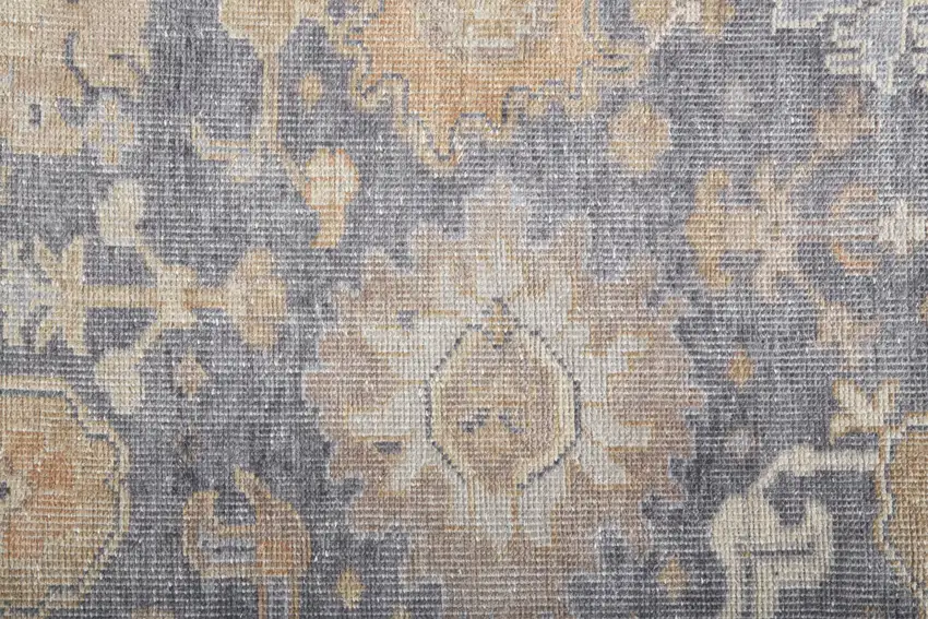 Blue Gray and Tan Oriental Hand Knotted Worn Faded Area Rug Photo 9
