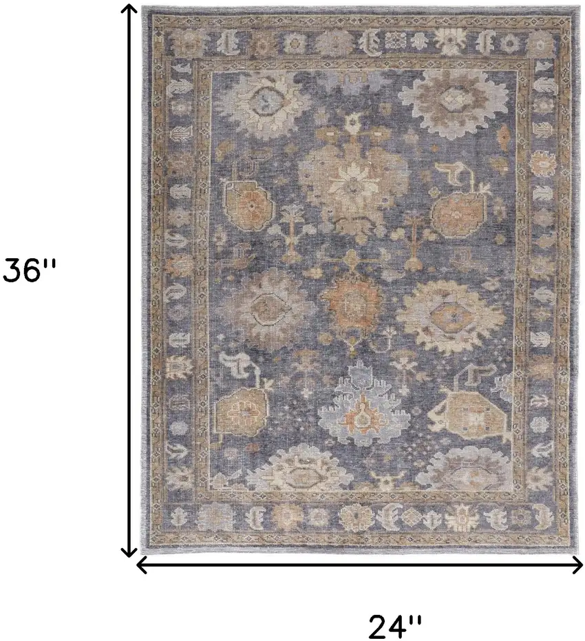 Blue Gray and Tan Oriental Hand Knotted Worn Faded Area Rug Photo 3