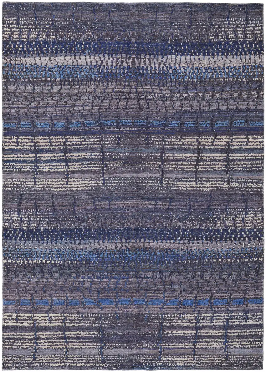 Blue Gray and Tan Striped Power Loom Worn Faded Washable Area Rug Photo 4