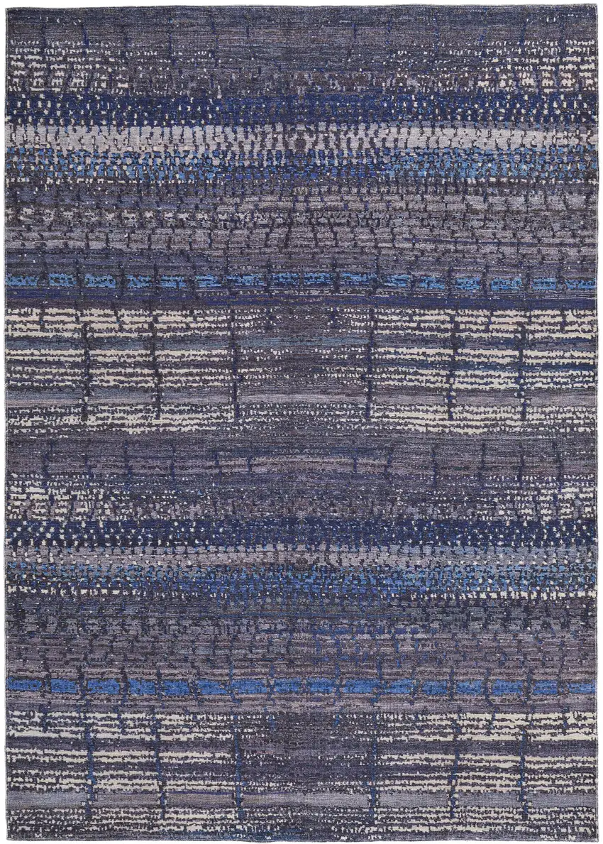 Blue Gray and Tan Striped Power Loom Worn Faded Washable Area Rug Photo 5