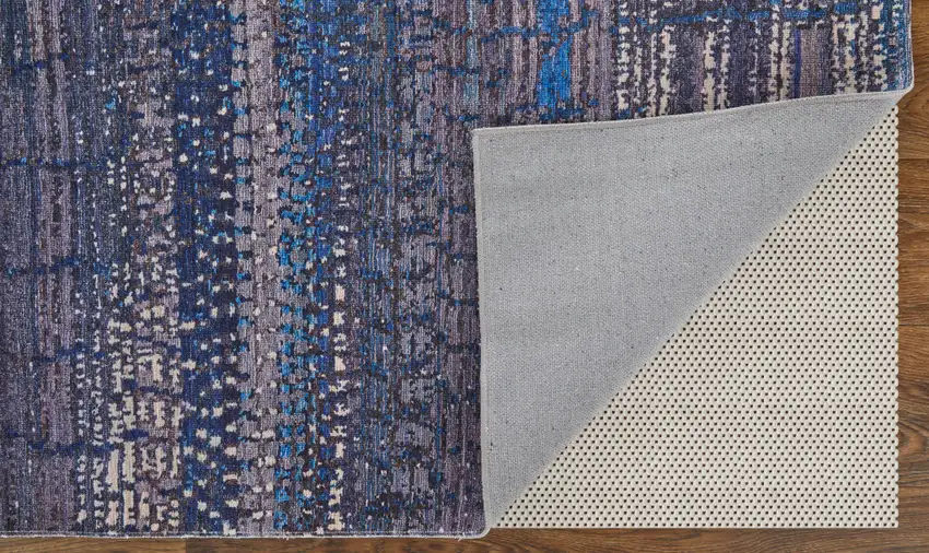 Blue Gray and Tan Striped Power Loom Worn Faded Washable Area Rug Photo 9
