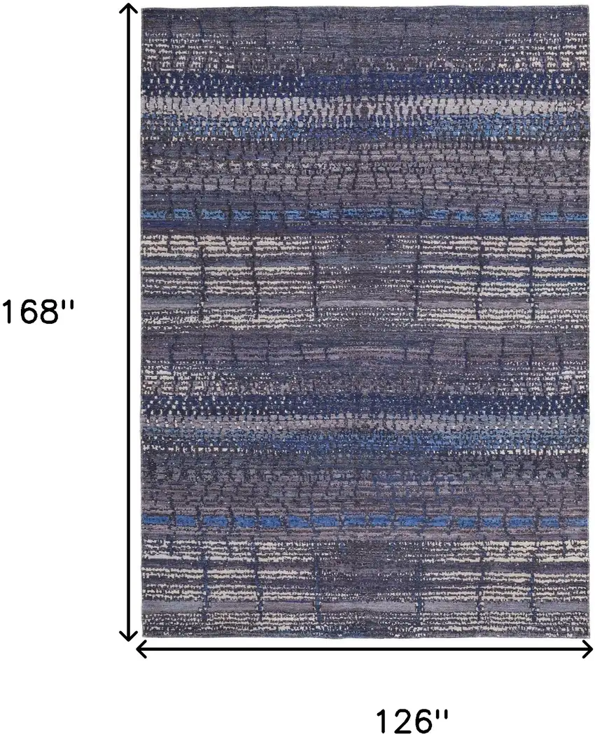 Blue Gray and Tan Striped Power Loom Worn Faded Washable Area Rug Photo 3
