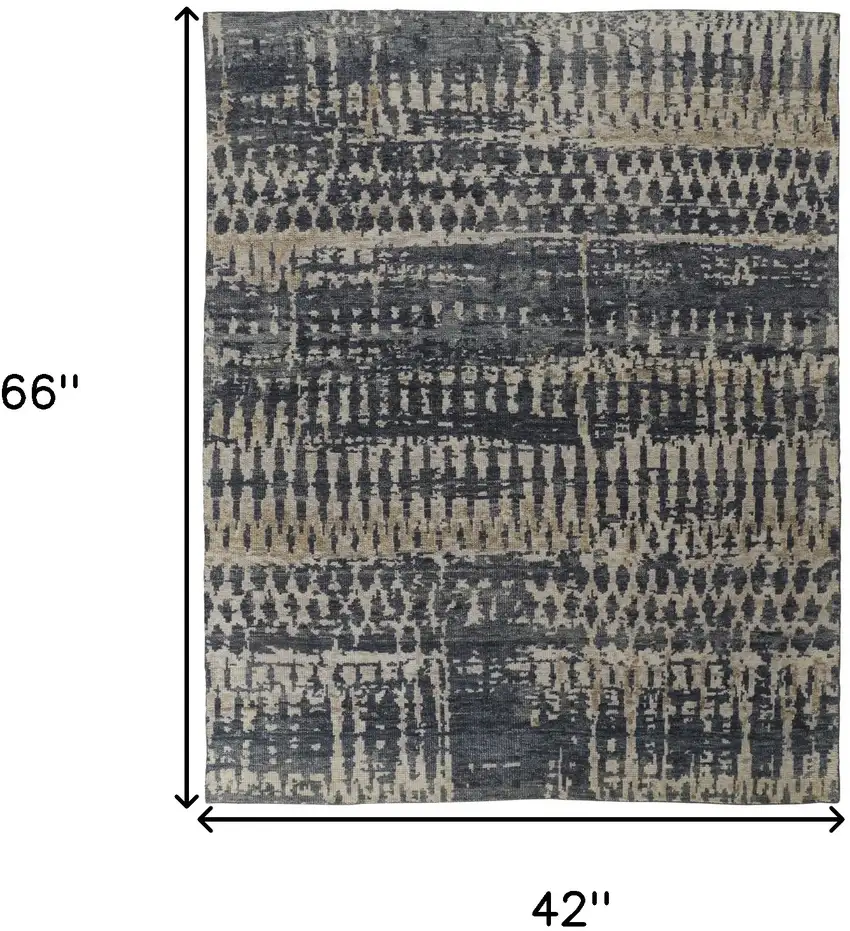 Blue Gray and Tan Wool Abstract Hand Knotted Area Rug Photo 3