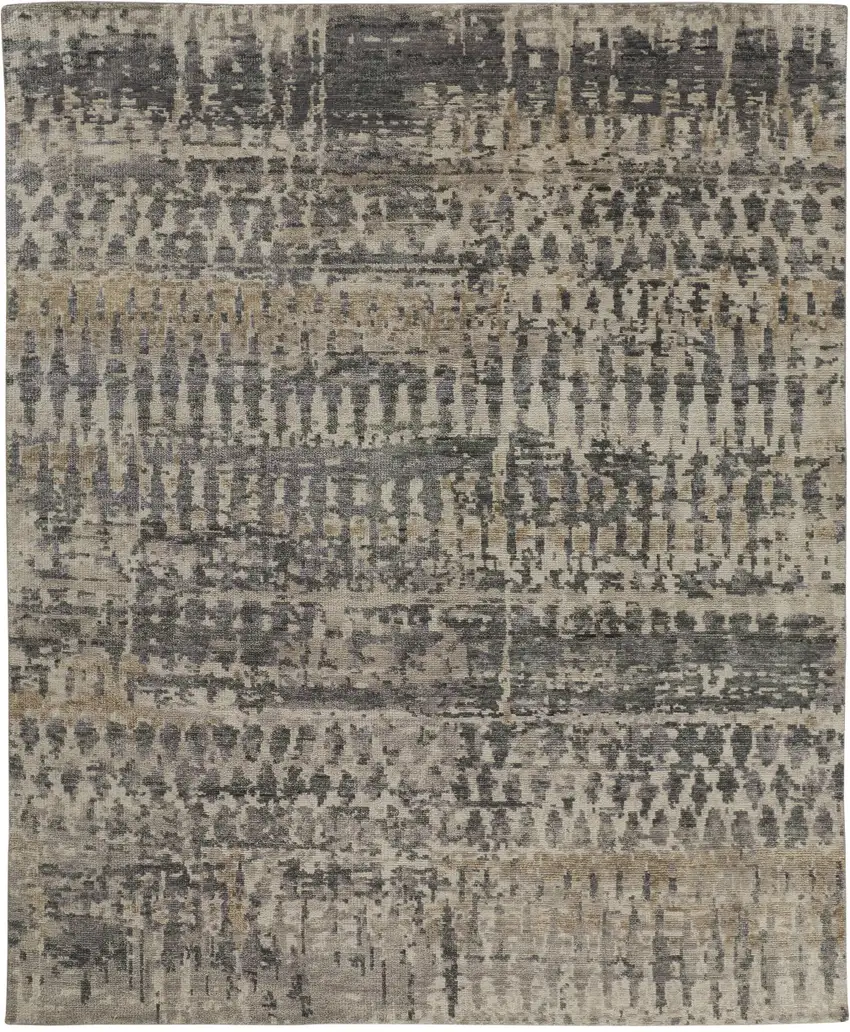 Blue Gray and Tan Wool Abstract Hand Knotted Area Rug Photo 6