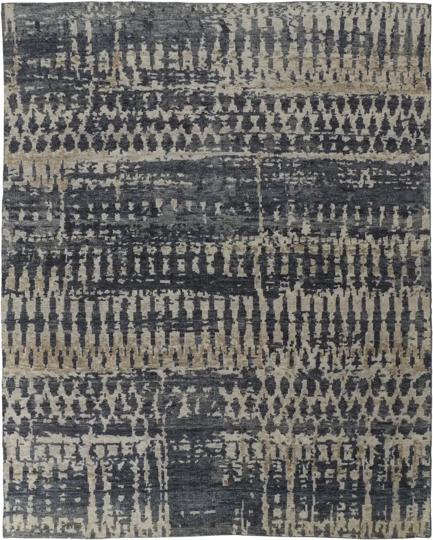 Blue Gray and Tan Wool Abstract Hand Knotted Area Rug Photo 4
