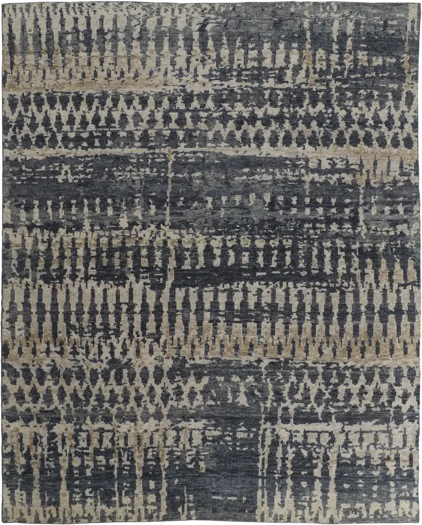 Blue Gray and Tan Wool Abstract Hand Knotted Area Rug Photo 5