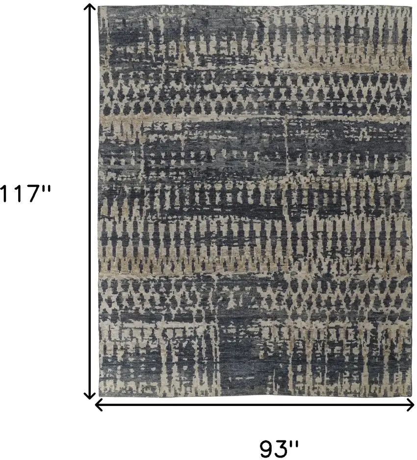 Blue Gray and Tan Wool Abstract Hand Knotted Area Rug Photo 3