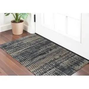 Photo of Blue Gray and Tan Wool Abstract Hand Knotted Area Rug